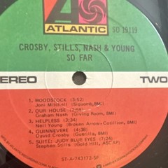 Crosby, Stills, Nash & Young So Far 12″ Black Vinyl LP Stereo Atlantic SD 19119