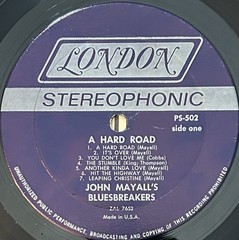 JOHN MAYALL BLUESBREAKERS “A Hard Road” PS-502 1967 COVER IS VG / VINYL IS VG+