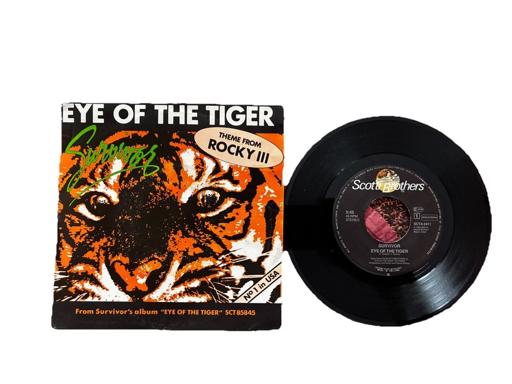 Survivor – Eye of the Tiger – 7″ Vinyl-Holland/Netherlands (Dutch Green) Import
