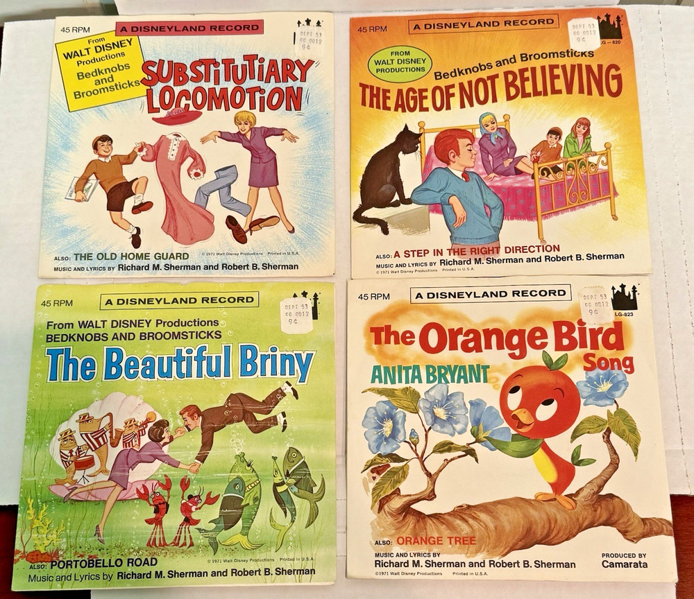 4 VTG 1971 DISNEYLAND 45 VINYL RECORDS INC THE ORANGE BIRD SONG LG-823 NM (-)