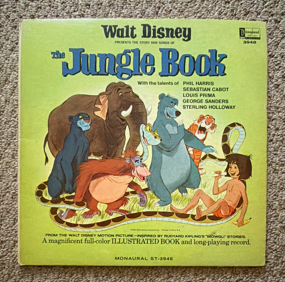 Disneyland The Jungle Book 1967 ST-3948 12″ Vinyl LP 33RPM Mono w/Book