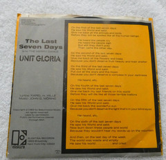 UNIT GLORIA Psychedelic Rock – 45rpm The Merry Dance bw Last Seven Days – PROMO