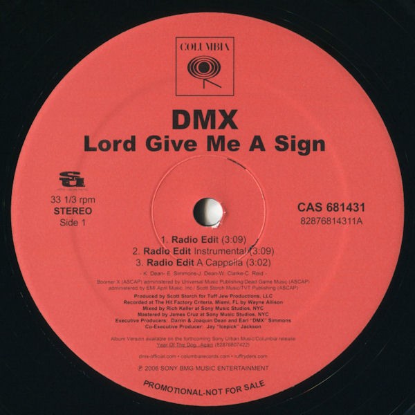 DMX Lord Give Me A Sign 2006 US 12″ Single ORIG 2000s Columbia CAS 681431 VG/VG