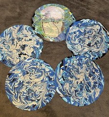 RCA Lot of 5 Vinyl Records Wall Art Set, Labels Visible, Marbled Blue Edge