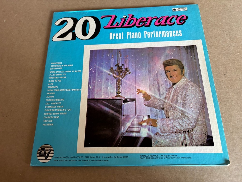 Liberace 20 Great Piano Performances Instrumental Piano VINYL 75 AVI Records LP