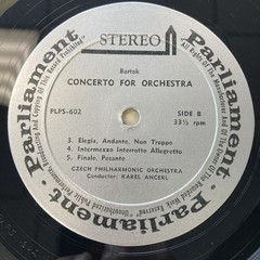 Bartok Concerto For Orchestra Karel Ancerl Czech Philharmonic Parliament LP