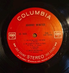 Johnny Winter: Self-Titled ~ Columbia Records CS 9826 1969 Record Only