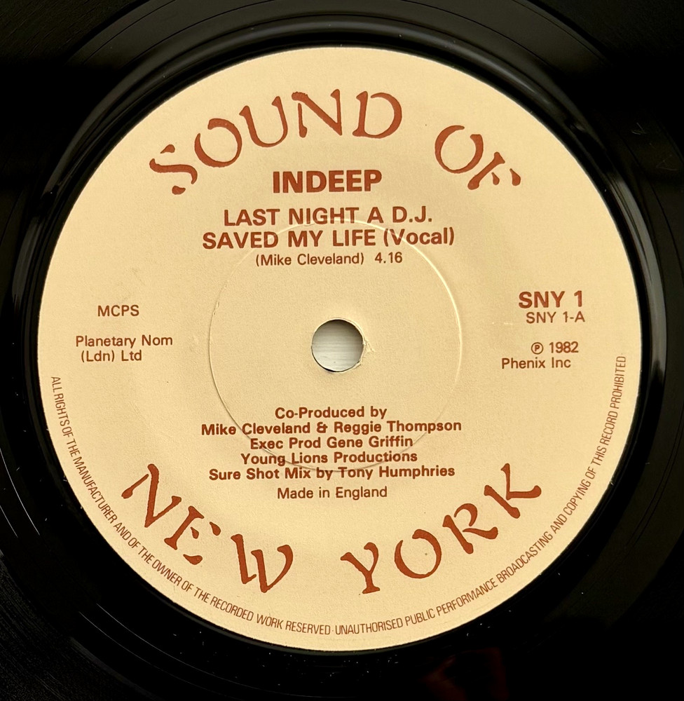Indeep – Last Night A D.J. Saved My Life 7″ Near Mint Vinyl Single UK 1982 SNY 1