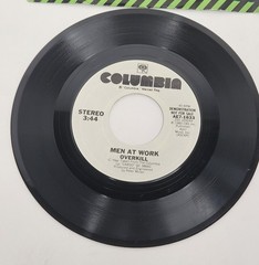 Men At Work Overkill 1981 Promo 7″ 45 Single Record Columbia White Label Nm