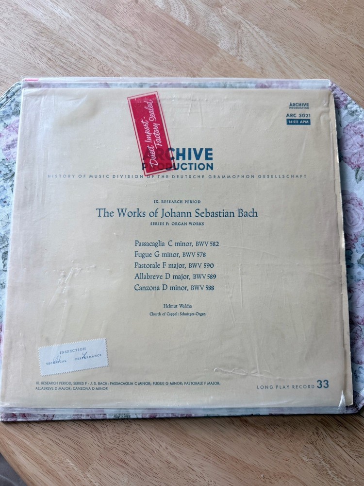 Archive Production Johann Sebastian Bach Helmut Walcha Organ Works LP Vinyl
