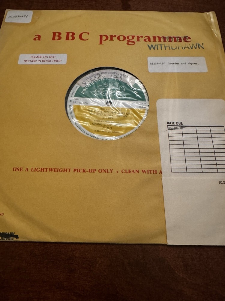 BBC Transcription BBC Series For Schools STORIES AND RHYMES RARE 1966