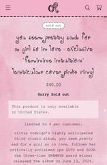 Olivia Rodrigo – You Seem Pretty Sad 12” LP “Feminine Intuition” Pink Marble