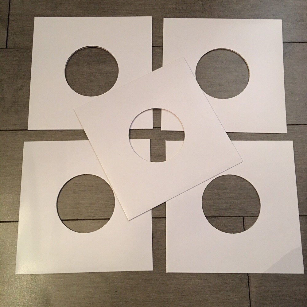 5 Pcs Glossy White Cardboard 7.25” VINYL Jackets With Diecut Center Hole 7”
