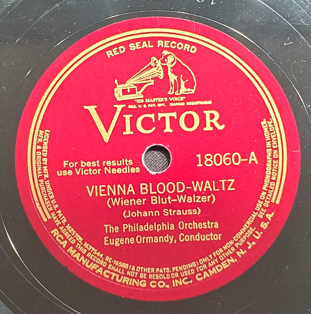 PHILADELPHIA ORCH 12 inch Blood Waltz 78 Shellac 1942 VICTOR RED SEAL 18060 VG