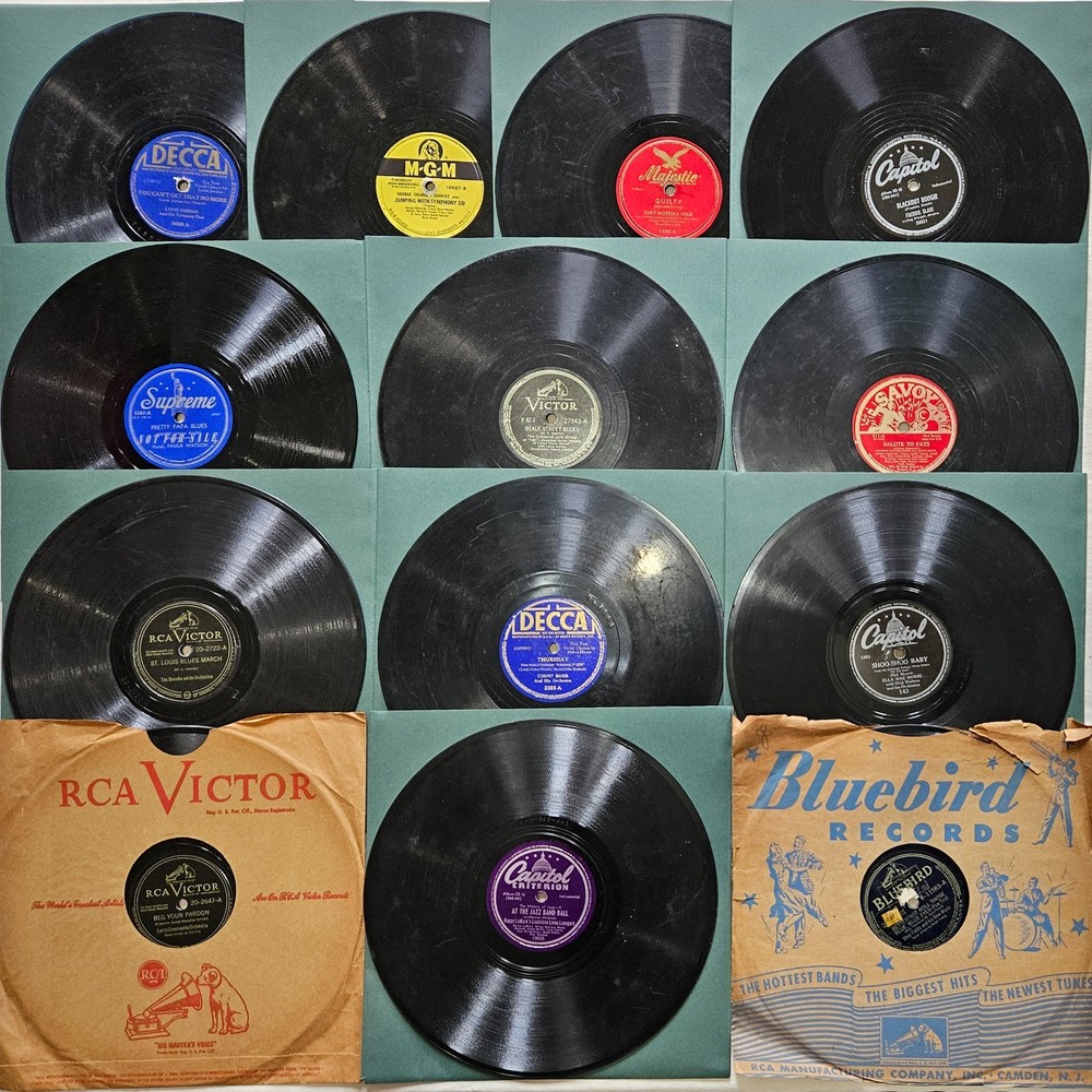 Thirteen 78 RPM 10″ Records Lot #ANP: Jazz, Swing, Big Band, Blues 1940s 1950s