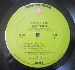 1972 DEEP PURPLE MACHINE HEAD VINYL LP RECORD w/ Shrink wrap Insert Warner Bros.