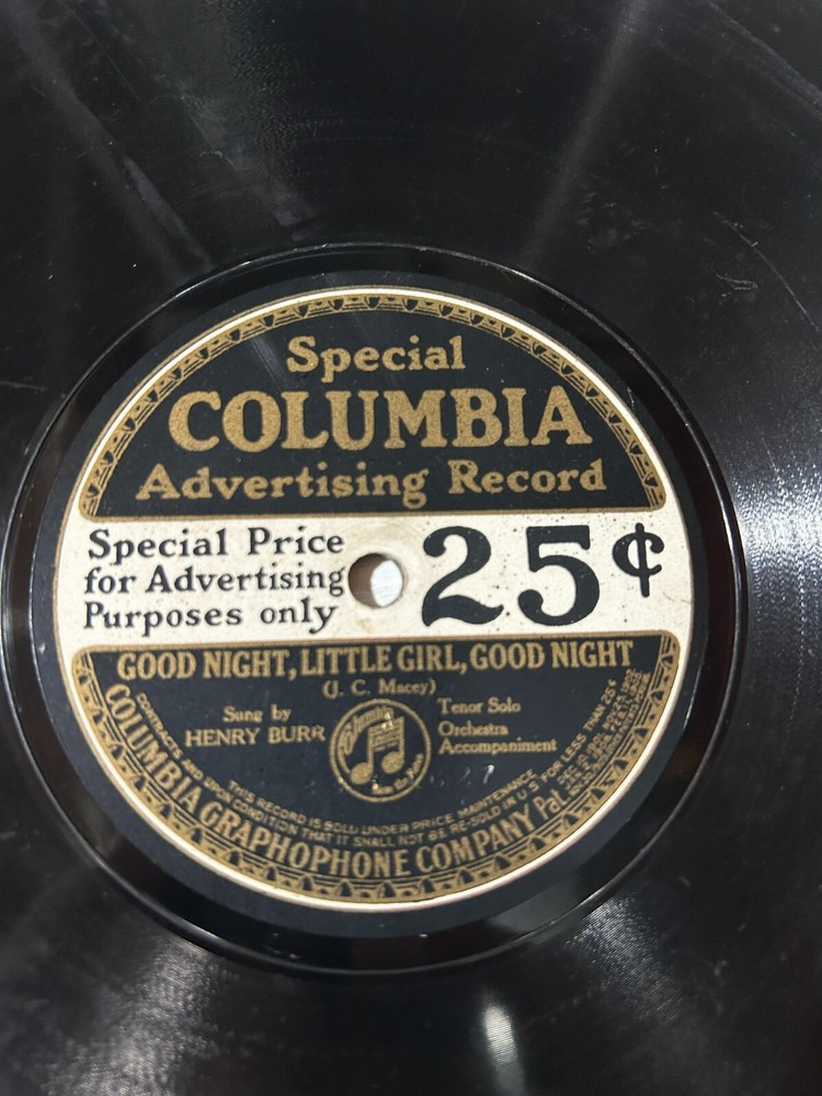 Henry Burr – Special Columbia Promo Record – Good Night Little Girl Good Night