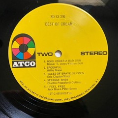 Cream – Best Of Cream LP – ATCO SD 33-291 – OG 1969 VG++/VG++