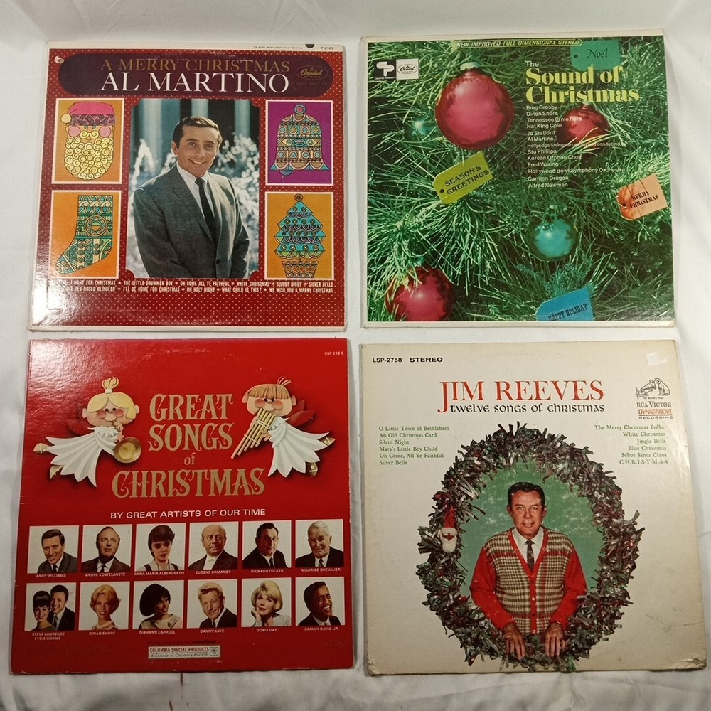 Lot of 4 Compilation Holiday Christmas 33 rpm Vinyl Records Various Artists