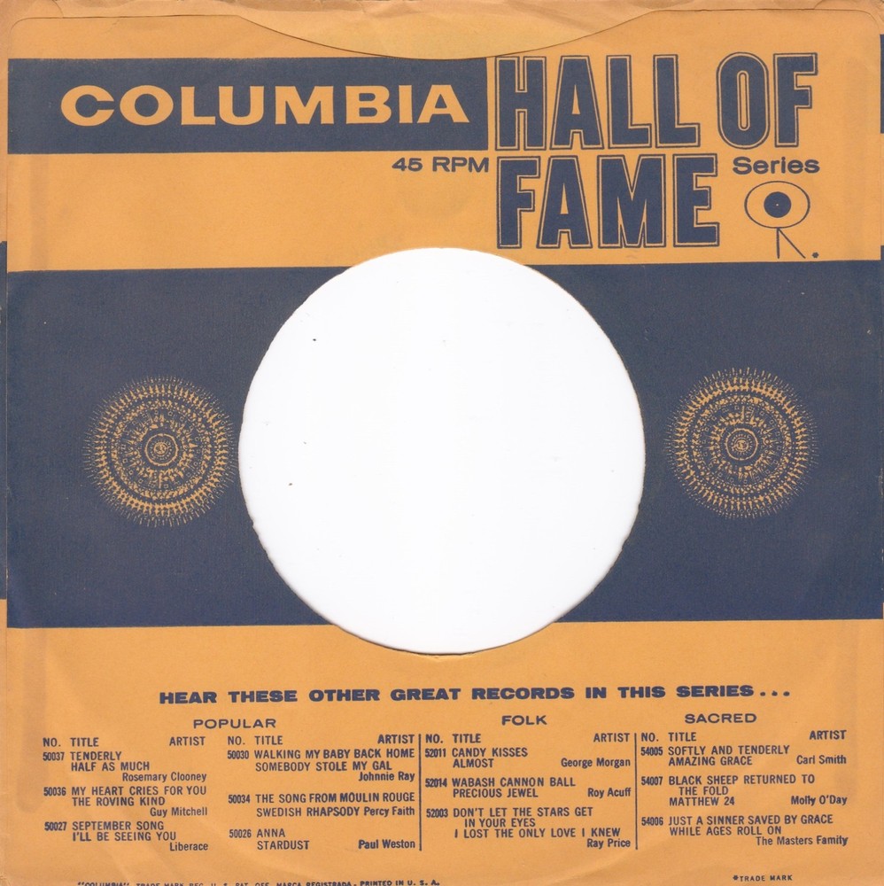 COLUMBIA HALL OF FAME SERIES 1ST ISSUE 7″ 45RPM Original Record Company Sleeve