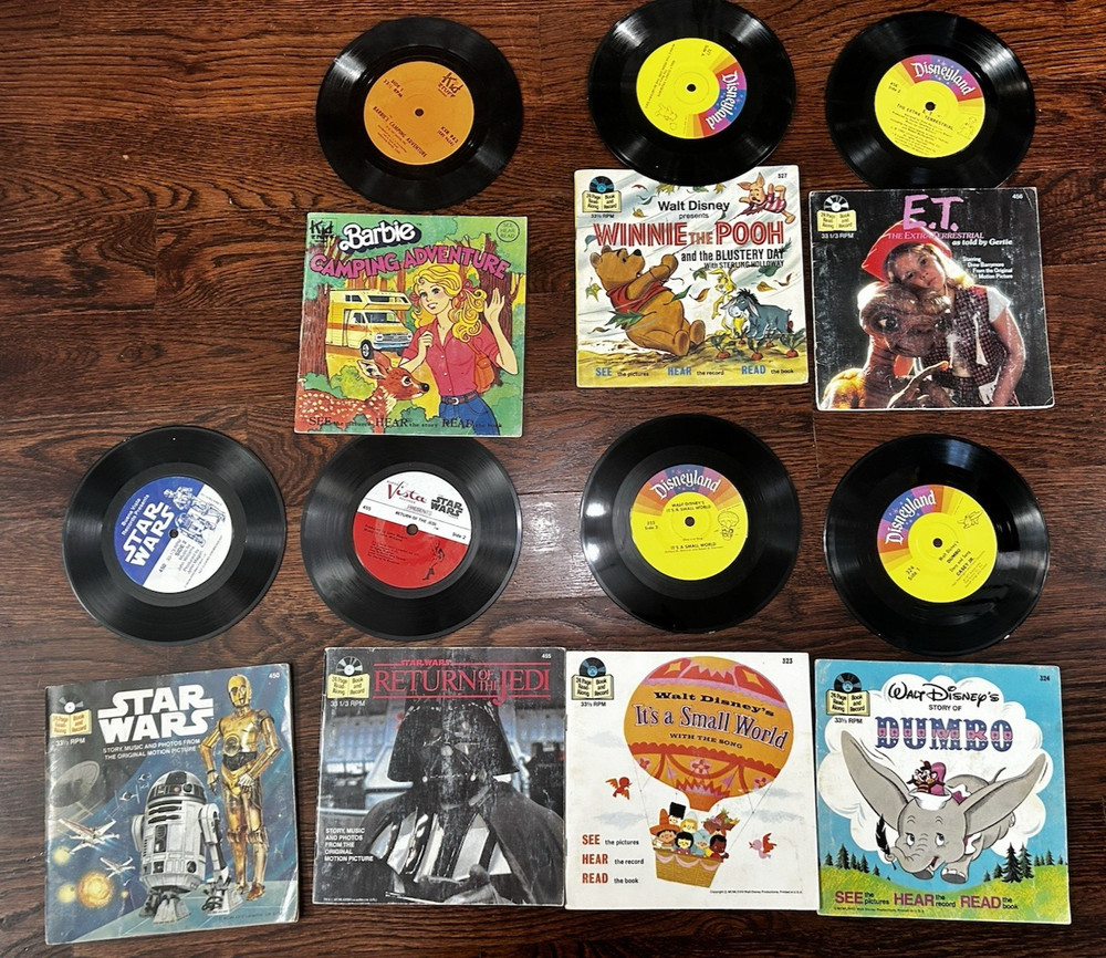 Lot of 7 Vintage Disney Barbie ET Star Wars See Hear Read Books With Records