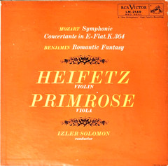MOZART- Symphonie Concertante- HEIFETZ/PRIMROSE/SOLOMON- RCA LM 2149
