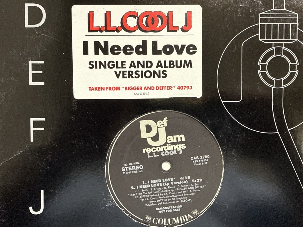 LL COOL J I’ NEED LOVE 12” 1987 Def Jam CAS-2780 HIP HOP DJ PROMO UNPLAYED