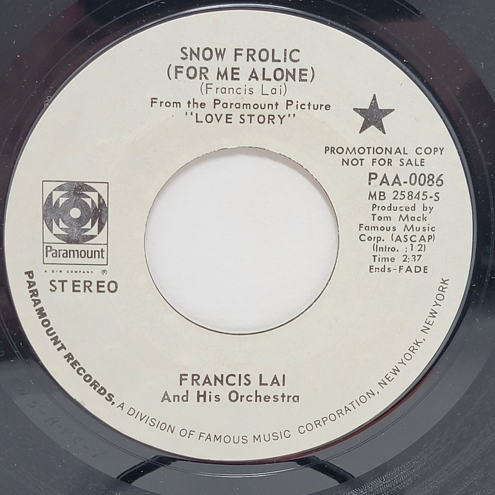 Francis Lai Snow Frolic 7″ 45rpm M- Vinyl 70’s Record 45
