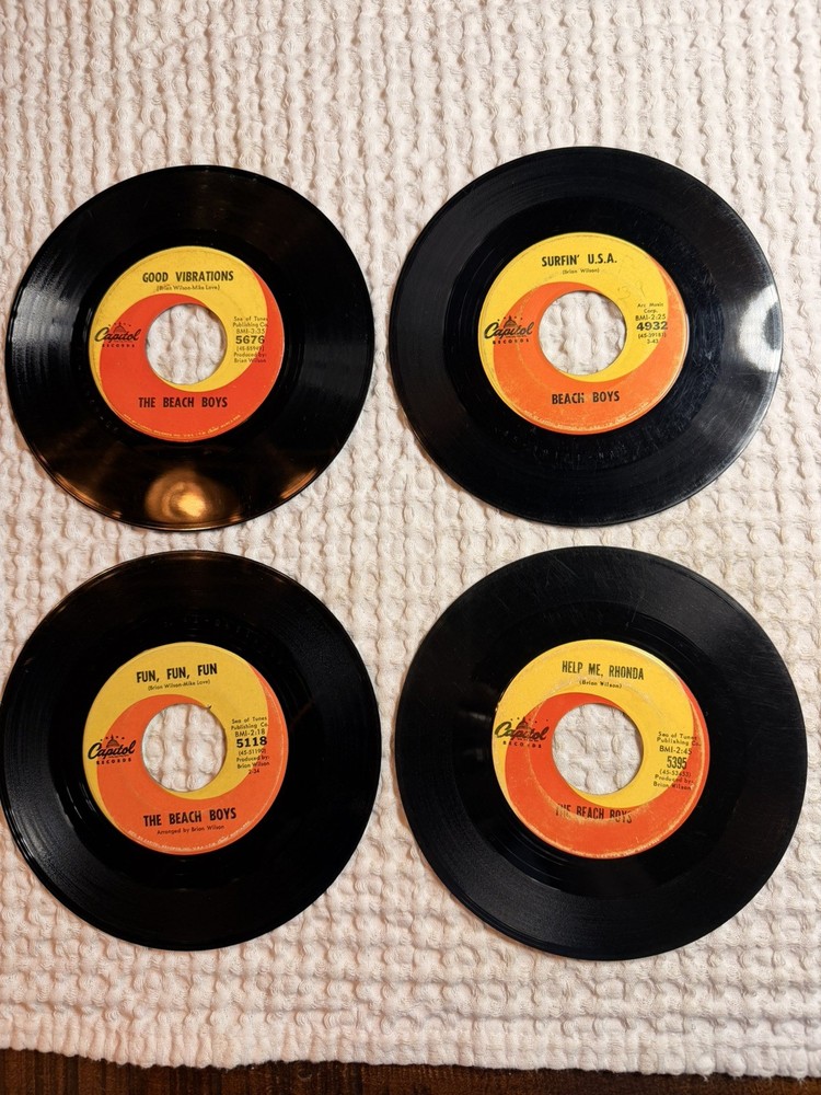 Beach Boys 45 RPM Record Lot (4) – Good Vibrations, Surfin’ U.S.A., Help Me…