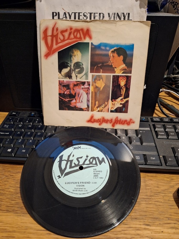 VISION LUCIFERS FRIEND / CRAZY GIRL VG+ NEW WAVE SYNTH POP MVM RECORDS VINYL 45