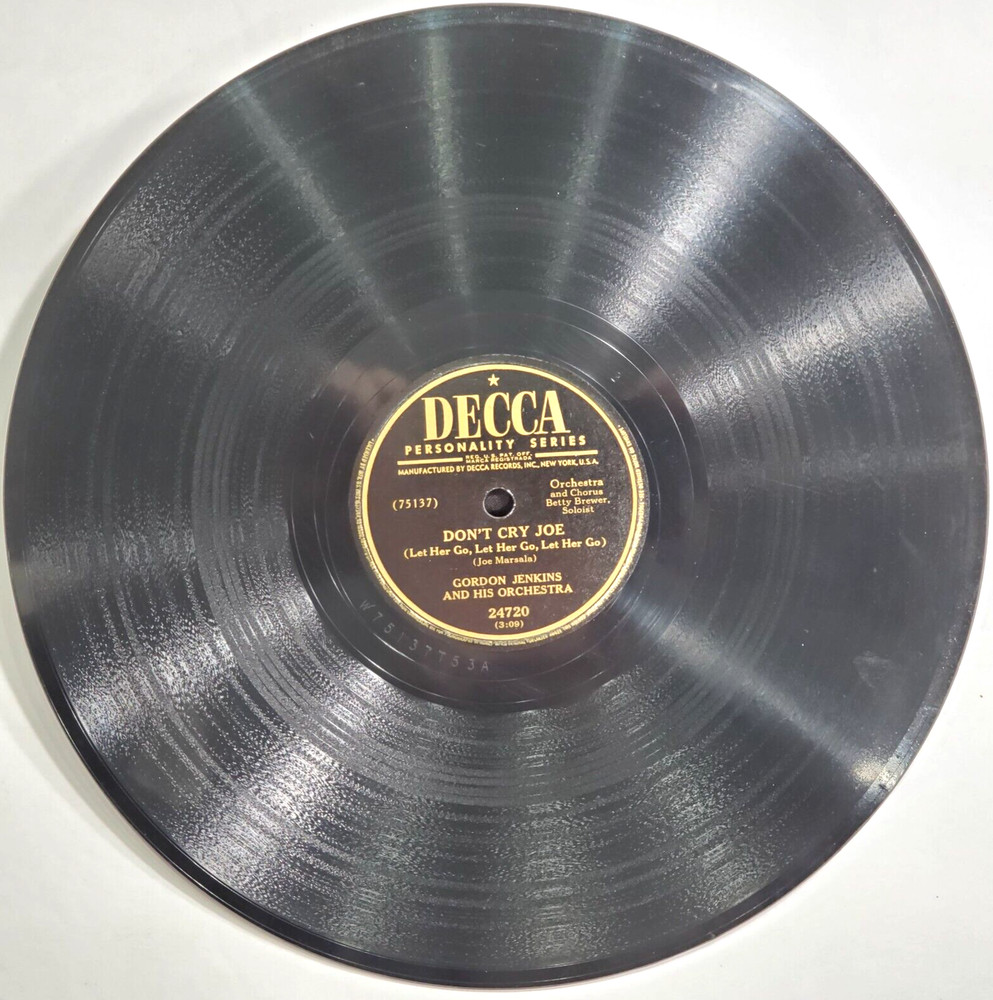 Gordon Jenkins Orchestra 1949 VG 78 10 in Record Decca 24720 Don’t Cry Joe