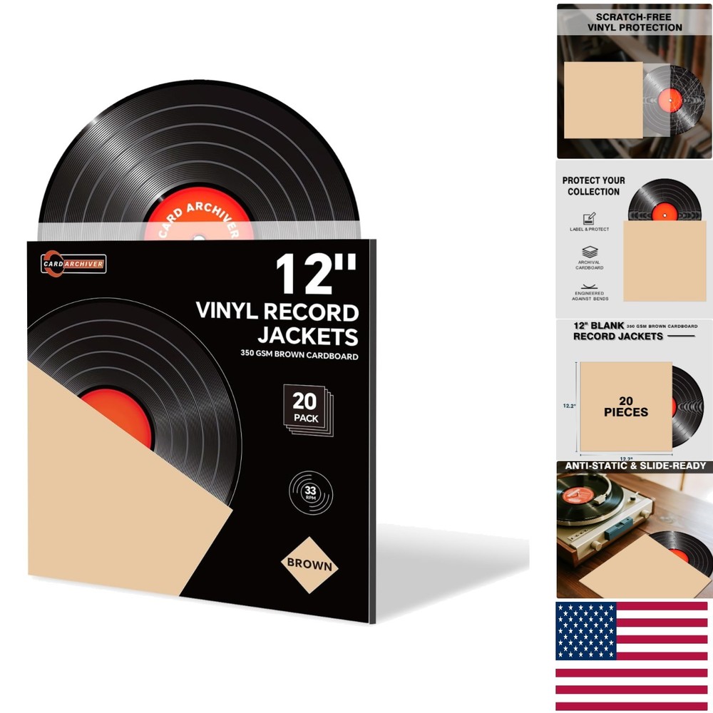 Heavy-Duty 20-Pack Brown Cardboard Vinyl Record Jackets for 12-Inch Albums