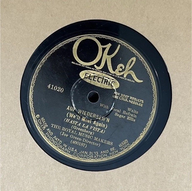 Vintage Okeh The Royal Palm Orchestra Auf Wiederseh’n Black Single Record 41020