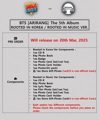 BTS [ARIRANG] 5th Album RANDOM(ROOTED IN KOREA/MUSIC) VER/+GIFT OFFICIAL SEALED