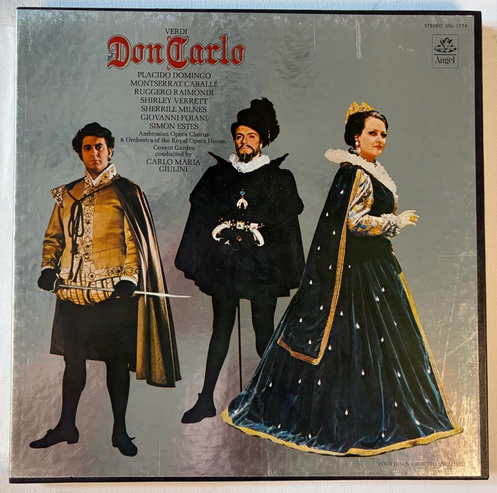 Verdi Don Carlo 4LP Box Angel SDL3774 Giulini Domingo Caballé VG+ Vinyl Libretto