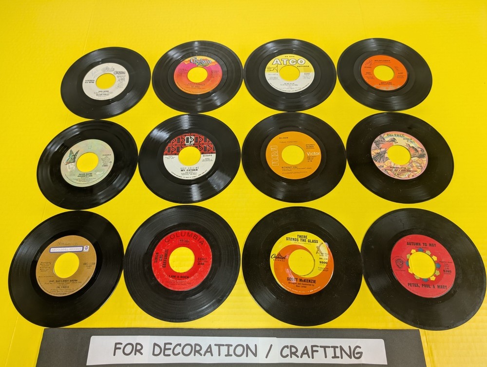 FOR DECOR: LOT OF 12 FOLK ROCK 7″ 45 VINYL RECORDS Jim Croce Simon Garfunkel