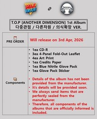 T.O.P [ANOTHER DIMENSION] 1st Album CD+3 Leaflet+4 Art Print+Glove Pack+Sticker