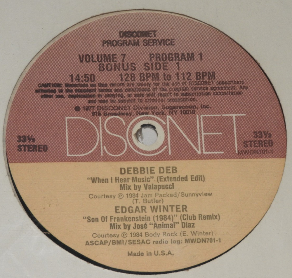 DISCONET VOLUME 7 PROGRAM 1 DEBBIE DEB when i hear music / EDGAR WINTER son of +