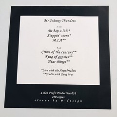 JOHNNY THUNDERS – Mr. Johnny Thunders 7″ ep Record Vinyl 33 1/3 RPM LE 2000