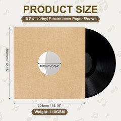 12″x12″ 10 Pcs 110GSM Vinyl Record Inner Paper Sleeves with Poly Lined (Brown)