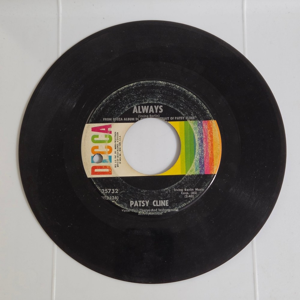 Patsy Cline – Always / Pick Me Up Single Record 1963 Decca Country 45 RPM