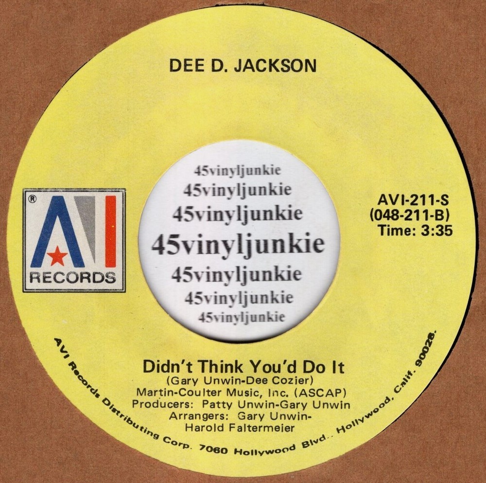 Dee D. Jackson NM modern soul 45 rpm “Didn’t Think You’d Do It” on AVI Records