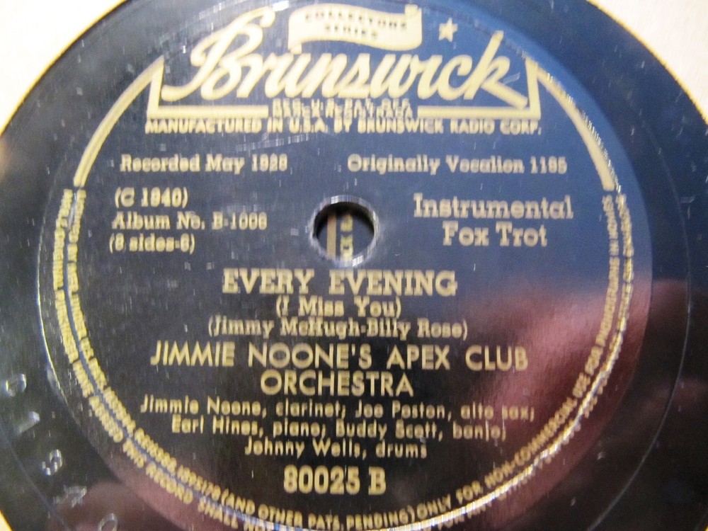 1928 Jimmie Noone Clarinet APEX CLUB Earl Hines Every Evening Four or Five Times