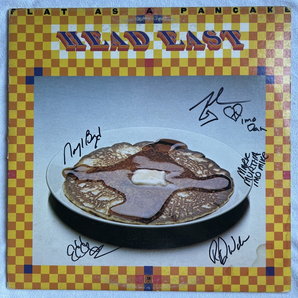 Signed Head East Flat As A Pancake Vinyl LP Hard/Classic Rock & Guitar Pick