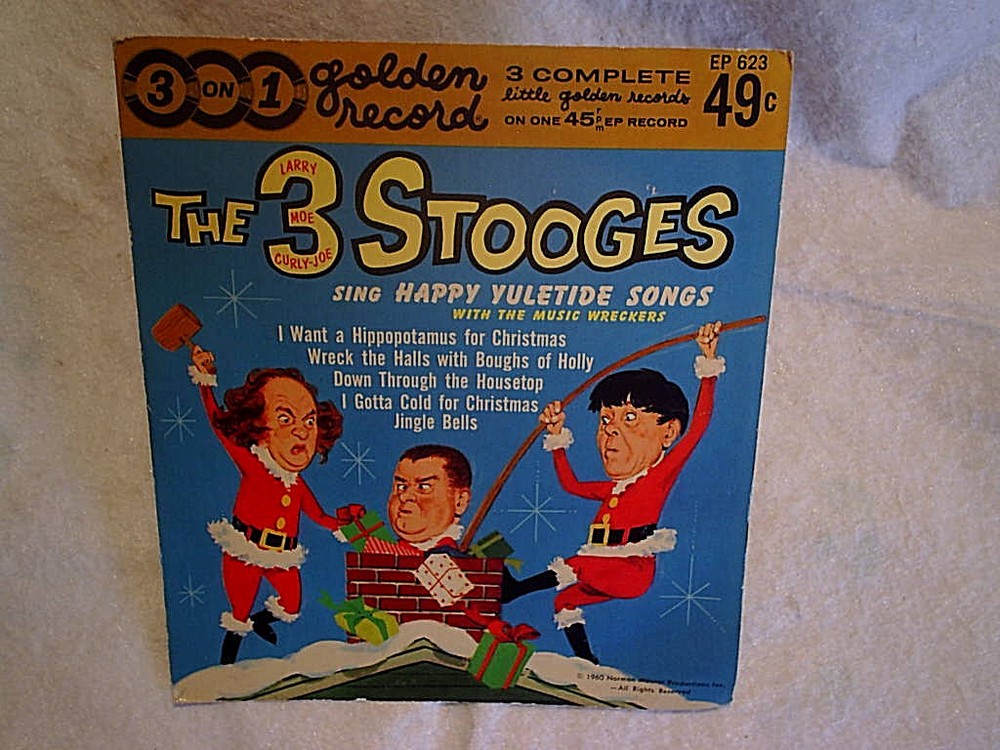 1960 THE THREE STOOGES-Sing Happy Yuletide Songs,Golden 45,EP 623,curly joe,moe