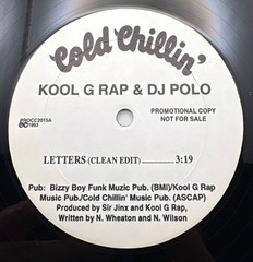 Kool G Rap and DJ Polo Letters 12” Single Promo Vinyl 90s Hip-Hop Cold Chillin
