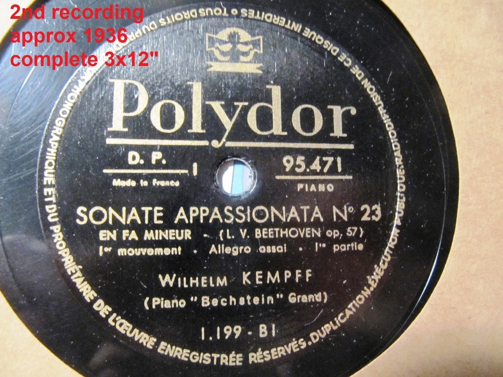 1932 WILHELM KEMPFF PIANO Beethoven APPASSIONATA Sonata Op 57 POLYDOR