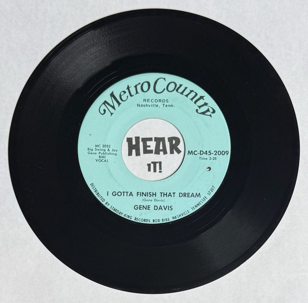 Groovy Country Mover 45 GENE DAVIS I Gotta Finish That Dream METRO Starday hear