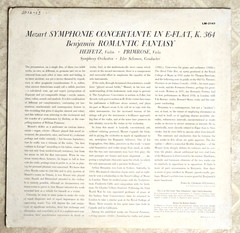 MOZART- Symphonie Concertante- HEIFETZ/PRIMROSE/SOLOMON- RCA LM 2149