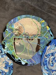 RCA Lot of 5 Vinyl Records Wall Art Set, Labels Visible, Marbled Blue Edge